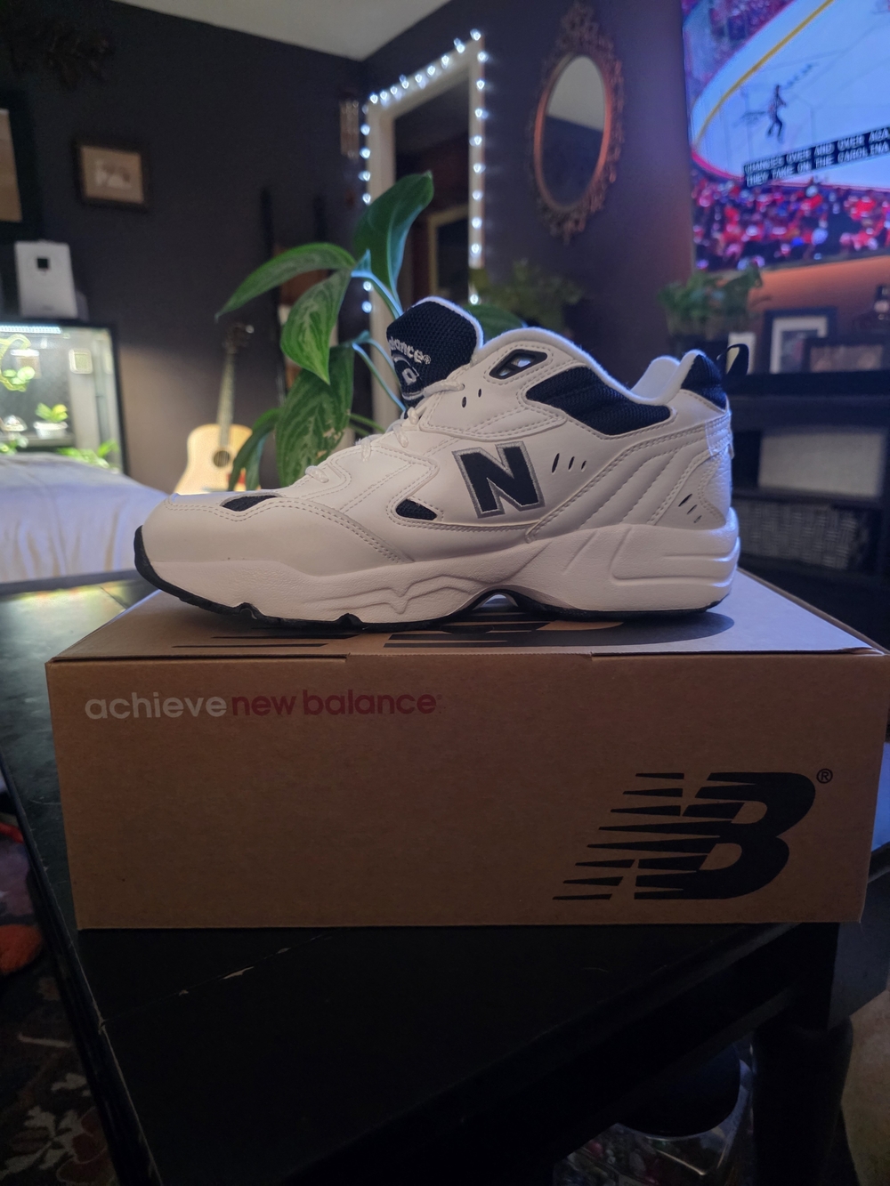 New Balance White & Navy Chunky Sneaker